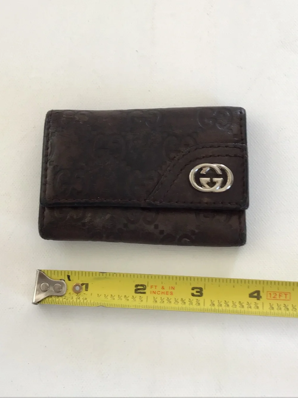 Gucci Guccissima Leather 6 Ring Key Case Brown GG Monogram Silver Logo Italy